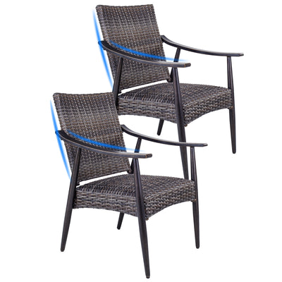 Patio Garden Wicker Dining Chairs Indoor Outdoor Rattan Arm Chairs, Set of 2