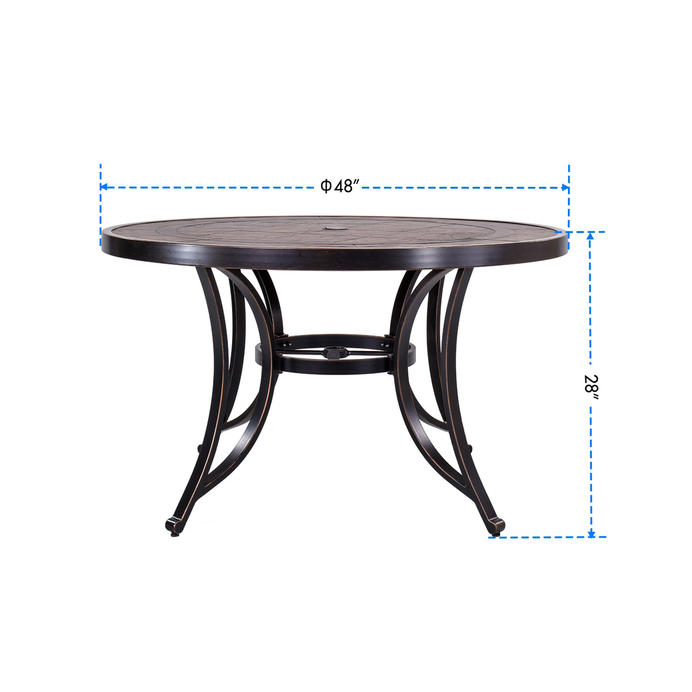 Outdoor 48" Round Dining Table with 4PCS Rattan Rocker Chair Weather Resistant