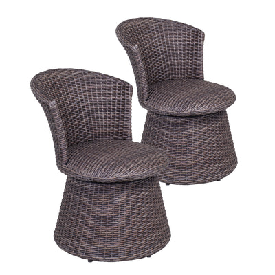 Wicker Swivel Stool Chair Indoor Outdoor Rattan Chair Patio Furniture, Set of 2