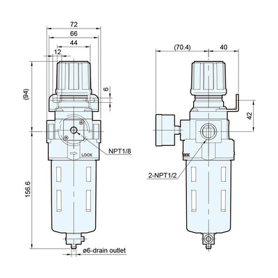 M Mindman Compressed Air Filter Regulator, 1/2" NPT, 5 Micron, Gauge, Bracket