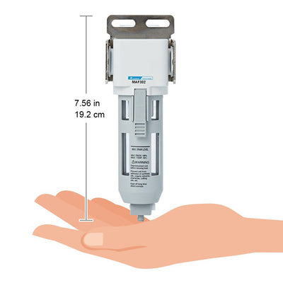 M Mindman Compressed Air Filter, 1/4" NPT, 5 Micron, Semi-auto Drain, Bracket